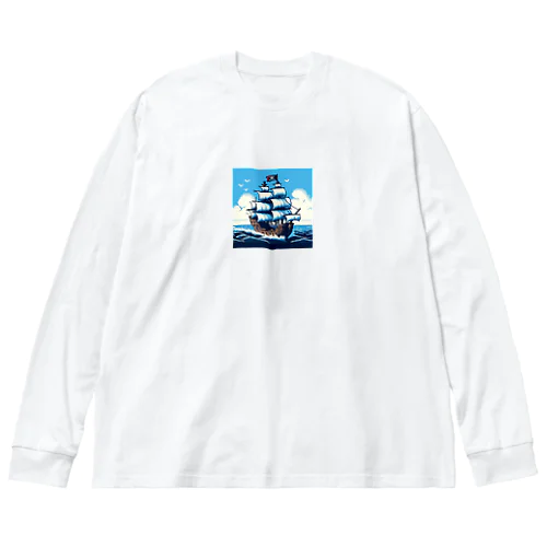ピクセルアート　海賊船 ビッグシルエットロングスリーブTシャツ