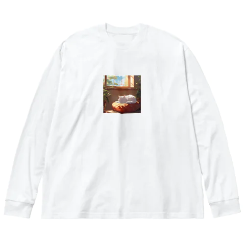 お昼寝する白猫 ビッグシルエットロングスリーブTシャツ