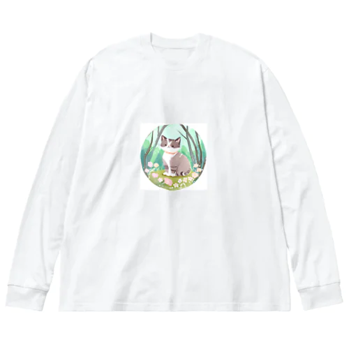 水彩猫 ビッグシルエットロングスリーブTシャツ