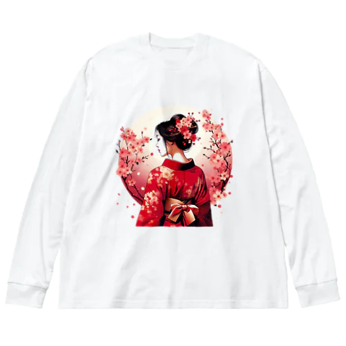 桜を散らした着物美人イラスト Big Long Sleeve T-Shirt