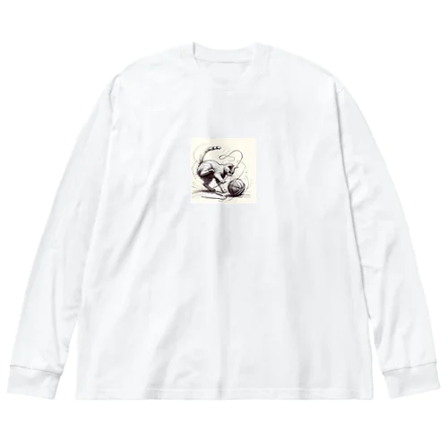 大騒ぎ：猫 VS 毛糸玉 ビッグシルエットロングスリーブTシャツ