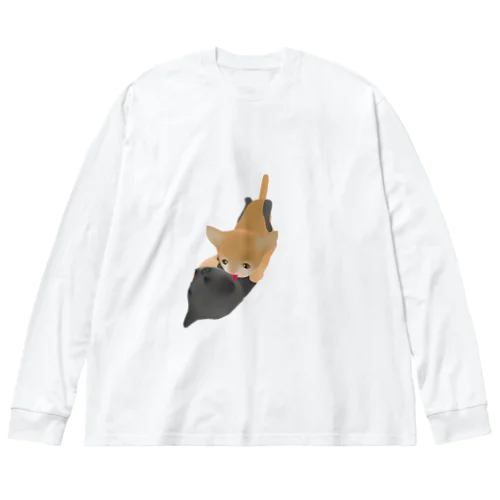 毛づくろいする猫 ビッグシルエットロングスリーブTシャツ