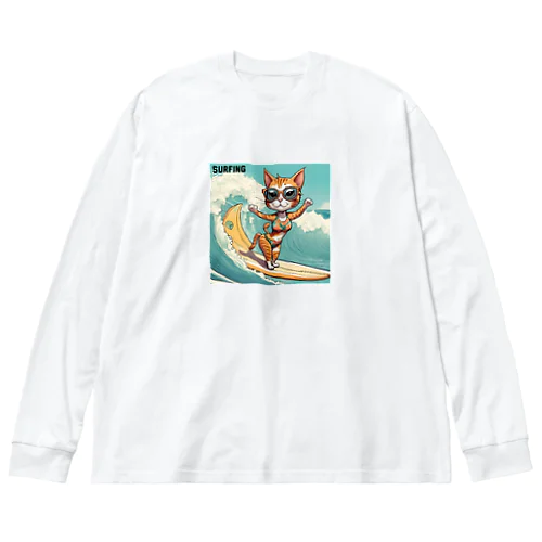 SURFING猫（女の子バージョン） ビッグシルエットロングスリーブTシャツ