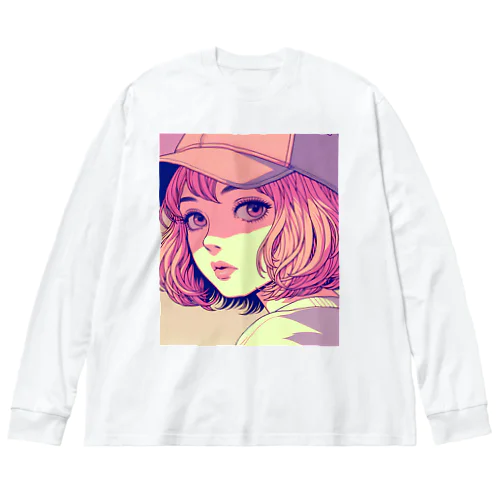 キャップをかぶったピンクの女の子 Big Long Sleeve T-Shirt