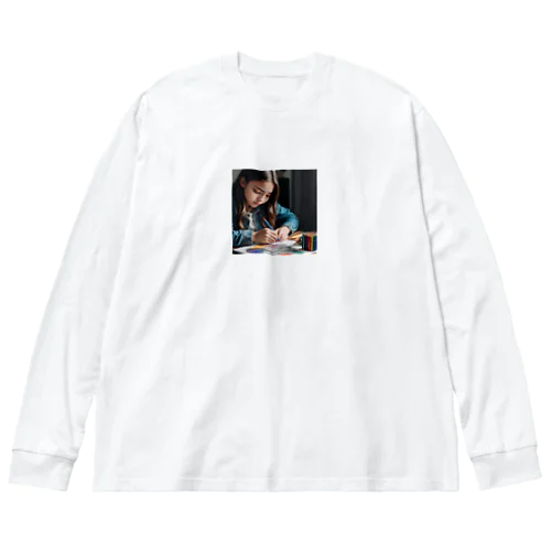 お絵描きする女の子 ビッグシルエットロングスリーブTシャツ