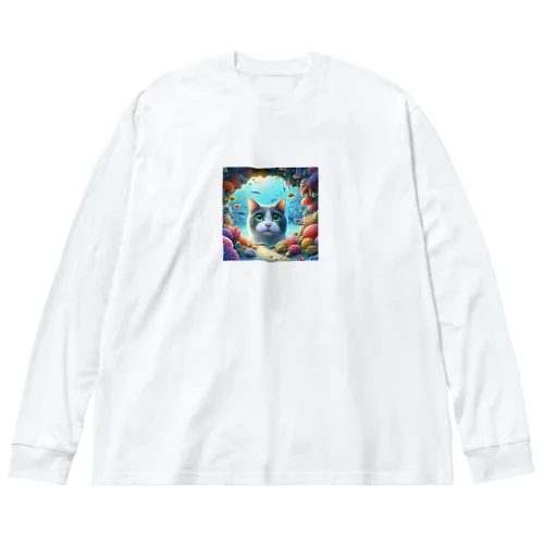 珊瑚に癒される猫 Big Long Sleeve T-Shirt