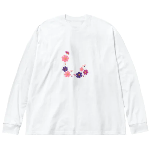 美しいコスモスの花❀ ビッグシルエットロングスリーブTシャツ