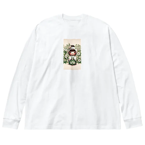 kokeshi dolls白い花 Big Long Sleeve T-Shirt