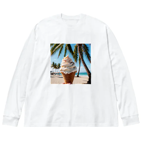 アイスクリームとヤシの木の夏 ビッグシルエットロングスリーブTシャツ