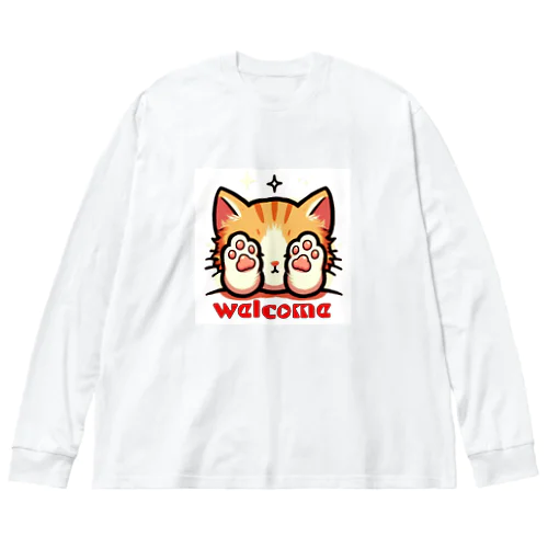 肉球で目隠し猫ちゃん ビッグシルエットロングスリーブTシャツ