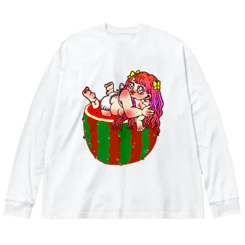 スイカの子前プリント ビッグシルエットロングスリーブTシャツ