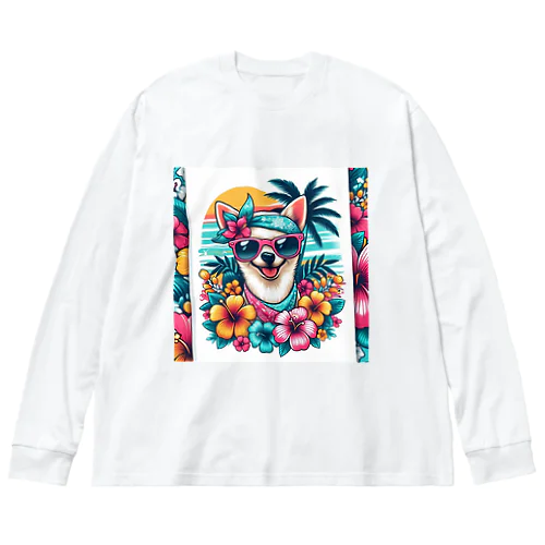 アロハ　犬2 ビッグシルエットロングスリーブTシャツ