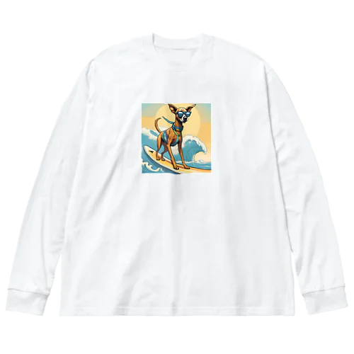 サーフボード犬 ビッグシルエットロングスリーブTシャツ