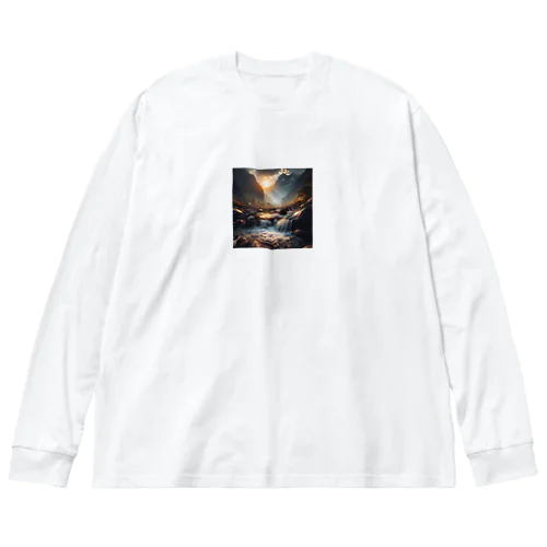 山からみた日の出を描いたグッズです Big Long Sleeve T-Shirt