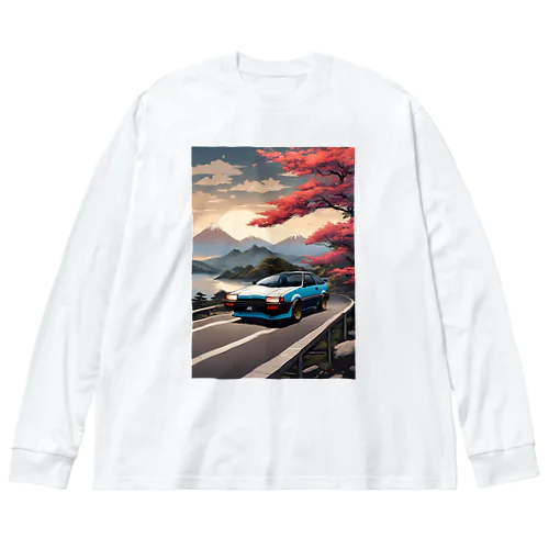 水色のスポーツカーと日本の風景 Big Long Sleeve T-Shirt