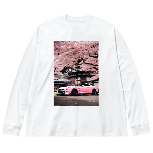 ピンクのスポーツカーと日本の風景 Big Long Sleeve T-Shirt