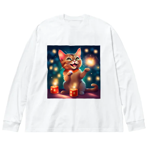 花火で遊ぶかわいい猫ちゃん Big Long Sleeve T-Shirt