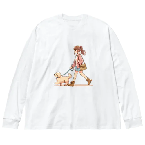 かわいい犬と散歩をする女性 Big Long Sleeve T-Shirt