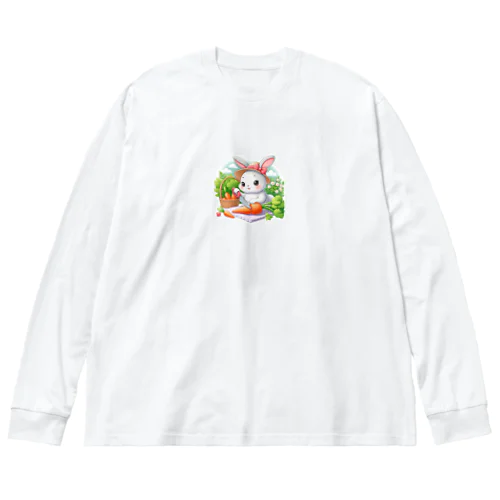 ニンジンを切る可愛いうさぎ Big Long Sleeve T-Shirt