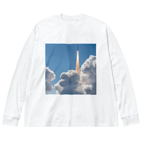 青空に向かって打ち上げられるロケット ビッグシルエットロングスリーブTシャツ