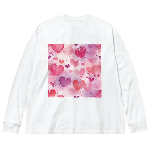 ハート　赤　ピンク　青　可愛い Big Long Sleeve T-Shirt