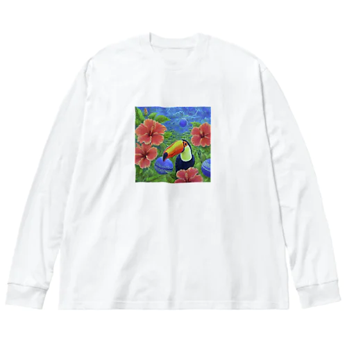 ハイビスカスの花とオニオオハシ Big Long Sleeve T-Shirt