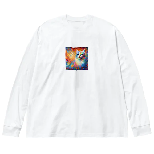 虹色　猫 ビッグシルエットロングスリーブTシャツ