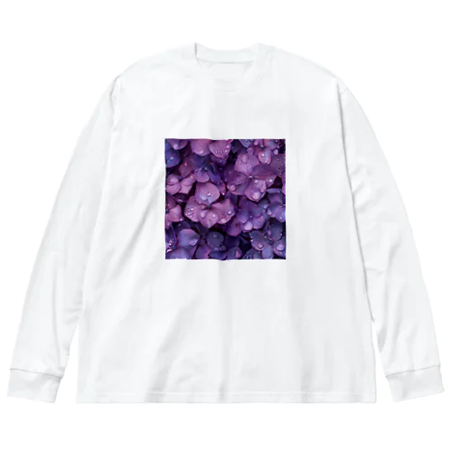 雨に濡れる　紫陽花 ビッグシルエットロングスリーブTシャツ