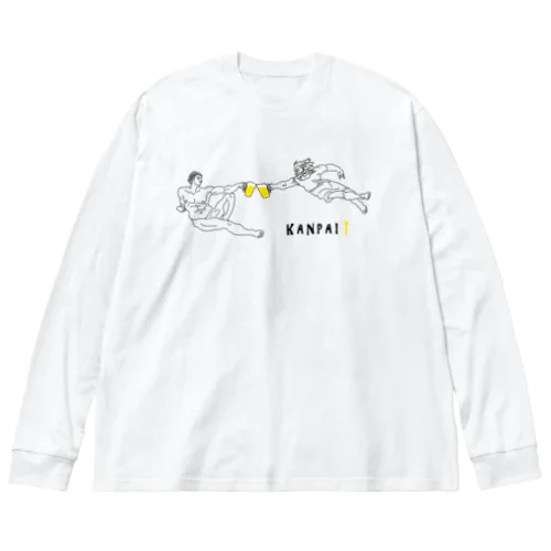 名画 × BEER（ミケランジェロ）黒線画 ビッグシルエットロングスリーブTシャツ