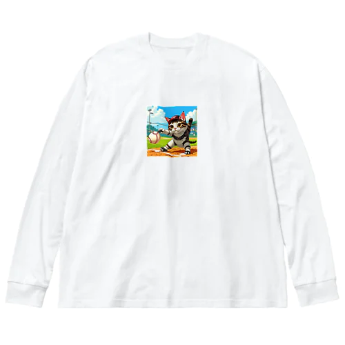 もうすぐ甲子園！野球の練習するニャンコ A Big Long Sleeve T-Shirt