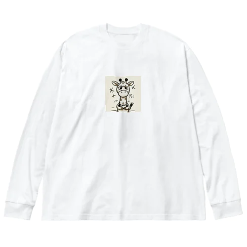 フリーハンドで描かれたイラストに、怒って腕組みをするキリン Big Long Sleeve T-Shirt