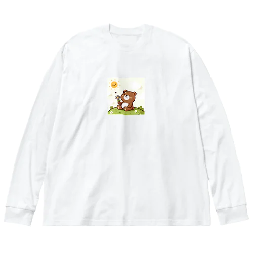 花を持つ可愛い熊グッズ Big Long Sleeve T-Shirt