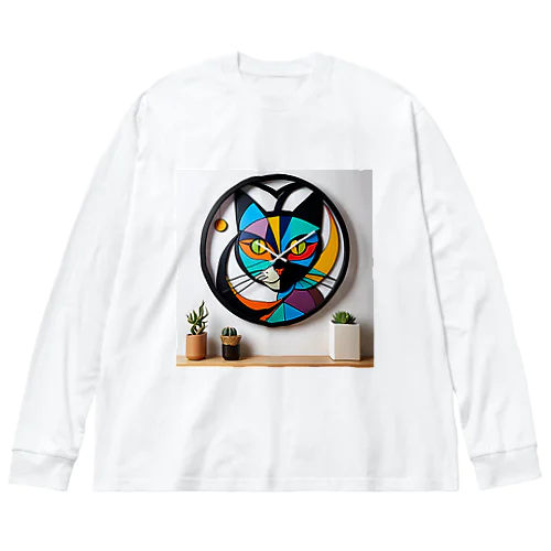 猫モチーフ壁掛け時計 月 Big Long Sleeve T-Shirt