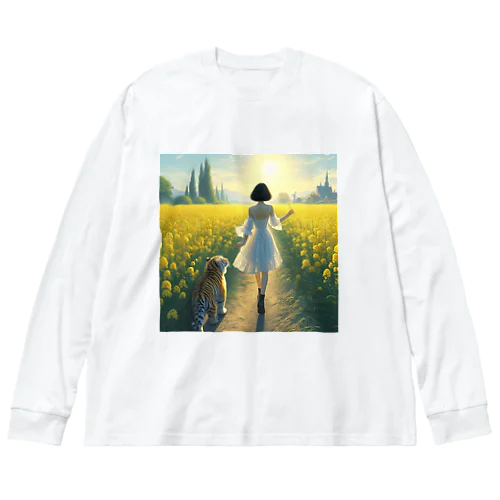 菜の花畑の少女と小虎 Big Long Sleeve T-Shirt