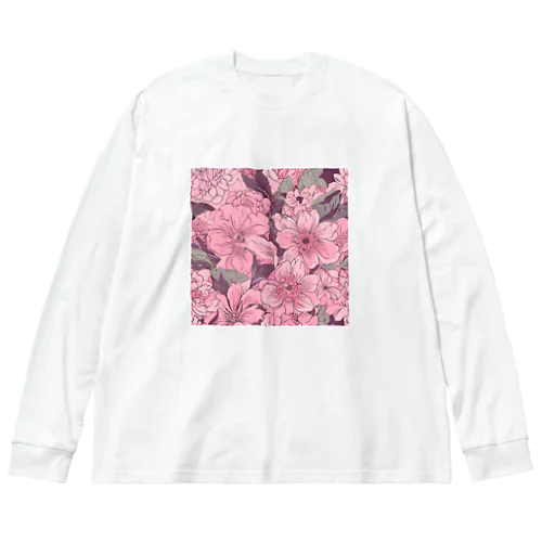 ピンクのお花が散りばめられた ビッグシルエットロングスリーブTシャツ