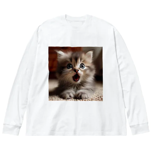 ビックリした子猫 ビッグシルエットロングスリーブTシャツ