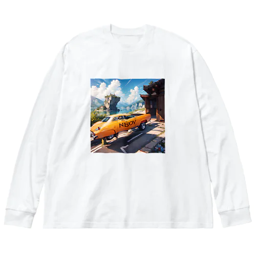 00036-A vintage yellow car with the word NEBOY written on it. The car is parked in front of a wooden building and near a cl Big Long Sleeve T-Shirt