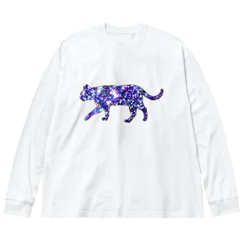 猫シルエット（ギャラクシー柄①） ビッグシルエットロングスリーブTシャツ