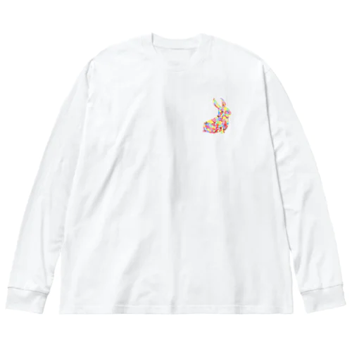 小さいカラフルなウサギ ビッグシルエットロングスリーブTシャツ