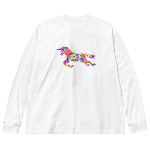 夢かわ花柄ユニコーン Big Long Sleeve T-Shirt