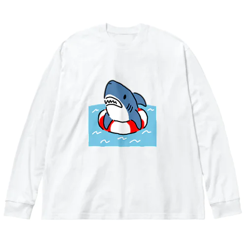 うきわでうかぶサメ ビッグシルエットロングスリーブTシャツ