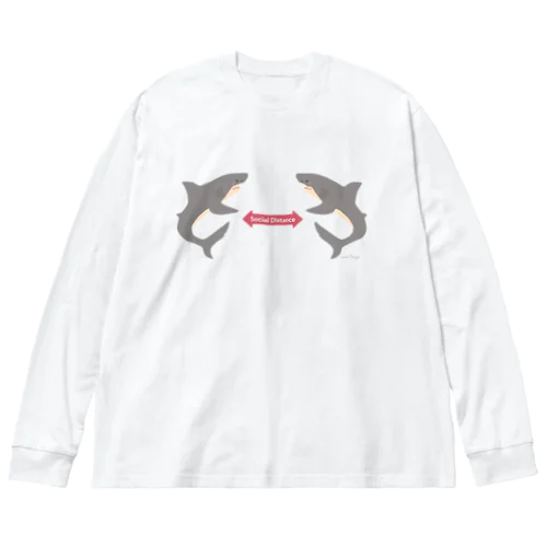 サメさんたちの #ソーシャルディスタンス/ 矢印が赤 ビッグシルエットロングスリーブTシャツ