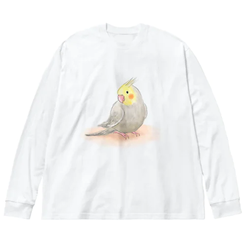 オカメインコ　シナモン【まめるりはことり】 ビッグシルエットロングスリーブTシャツ