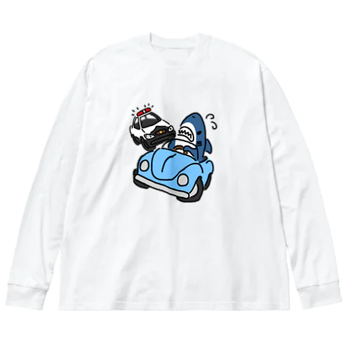 逃げるサメ ビッグシルエットロングスリーブTシャツ