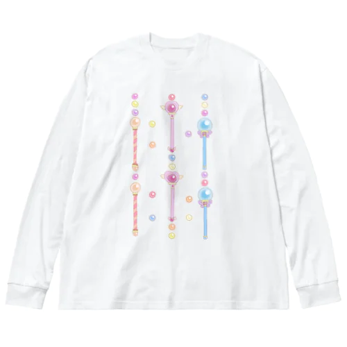 魔法少女のゆめかわステッキ&パステルカラーの魔法玉石～ストライプ～ ビッグシルエットロングスリーブTシャツ