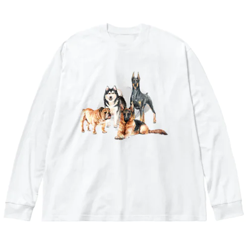 ちょっぴり強面の大きい犬たち。 ビッグシルエットロングスリーブTシャツ