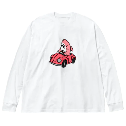 運転を覚えたピンクのサメ ビッグシルエットロングスリーブTシャツ