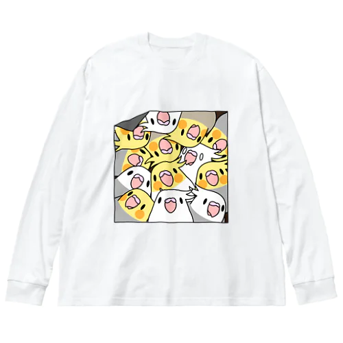 三密です！むちむちオカメインコさん【まめるりはことり】 ビッグシルエットロングスリーブTシャツ