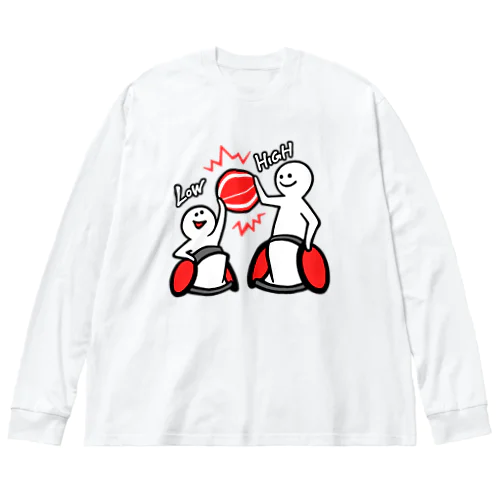 車いすバスケ　LOW&HIGH（赤） ビッグシルエットロングスリーブTシャツ