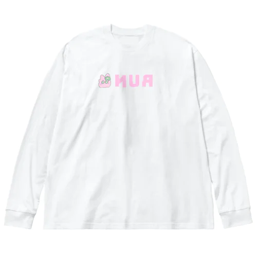 裏RUN！うさぎねこピンク ビッグシルエットロングスリーブTシャツ